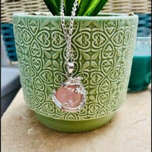 Rose Quartz Dragon Ball inside Dragon Pendant Necklace